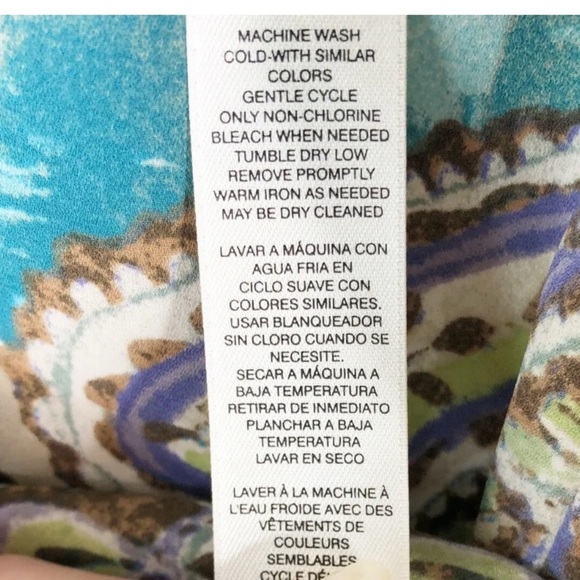 Chico's Women's Taupe Green Turquoise Paisley Lace Up Tie Neck Blouse Top - Picture 10 of 11